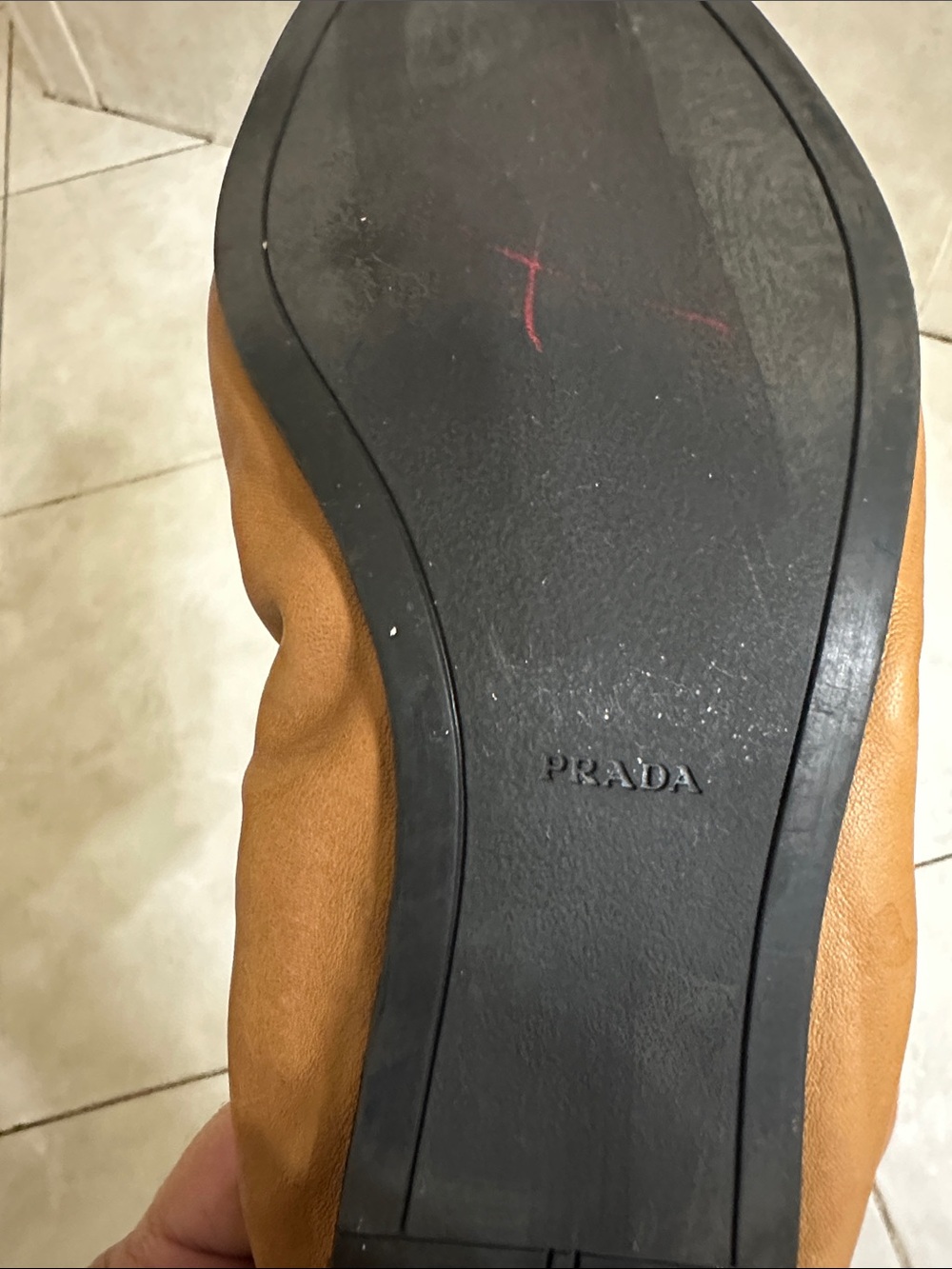 Prada Cognac Leather Ballet Flats with Bow - Picture 4 of 5
